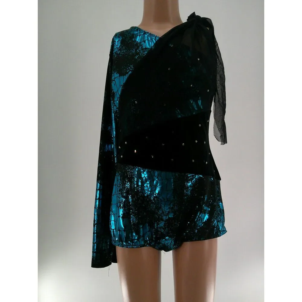 Pre-Owned Dance Costume Art Stone 2427 Large Child Turquoise Draping Jazz Metal